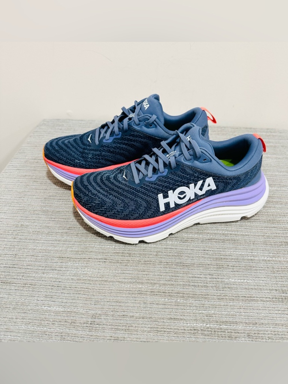 Hoka Women's Navy Sneakers with Purple and Coral Accents